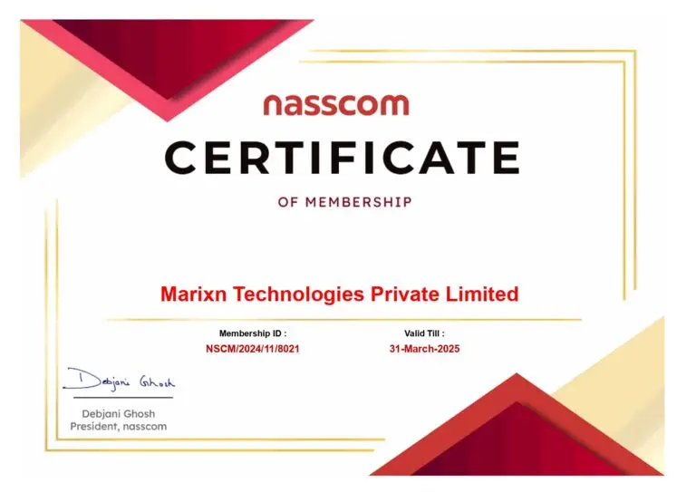 NASSCOM Certificate given to Marixn